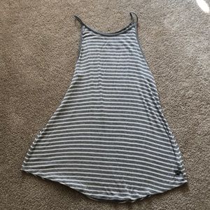 High-Neck Gray and White Striped Tank Top
